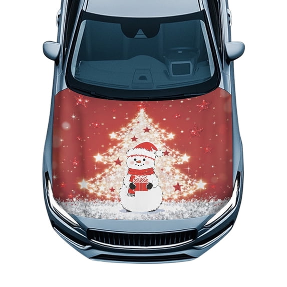 Pzuqiu Christmas Car Hood Cover Protector With Snowman Pattern - Universal Fit Exterior Automotive Accessory for Holiday Decor