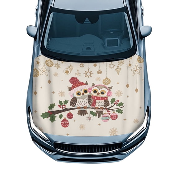 Pzuqiu Christmas Car Hood Cover Protector With Winter Owl Design - Universal Fit for Holiday Automotive Exterior Decoration
