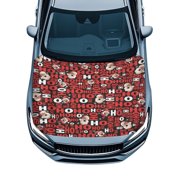 Pzuqiu Christmas Car Hood Cover featuring Santa HO HO Pattern - Universal Fit Weather Resistant Protection for Men and Women