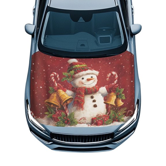 Pzuqiu Christmas Gift Design All Seasons Protection Auto Hood Cover Stretch Fabric Car Hood Cover, Car Hood Covers All Season Protection for Sedans Trucks Van
