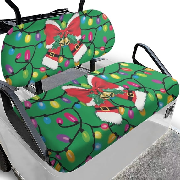 Pzuqiu Christmas Lights Santa Bow Golf Cart Seat Cover Set - 2 Piece Breathable Washable Protective Cover for Golf Cart