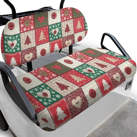 Pzuqiu Christmas Patchwork 2-Piece Golf Cart Seat Covers | Breathable Washable Protective Set for Most 2-Seater Golf Carts