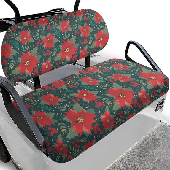 Pzuqiu Christmas Poinsettia 2-Piece Golf Cart Seat Cover Set - Breathable Washable Universal Fit Protective Accessory for Golfers
