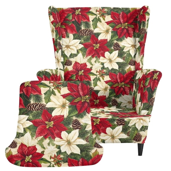 Pzuqiu Christmas Poinsettia Wingback Chair Covers,2 Pack Recliner Cover Christmas Chair Covers for Living Room,Armchair Covers,Washable,Fit Slipcover for Wingback Armchairs,Furniture Protector