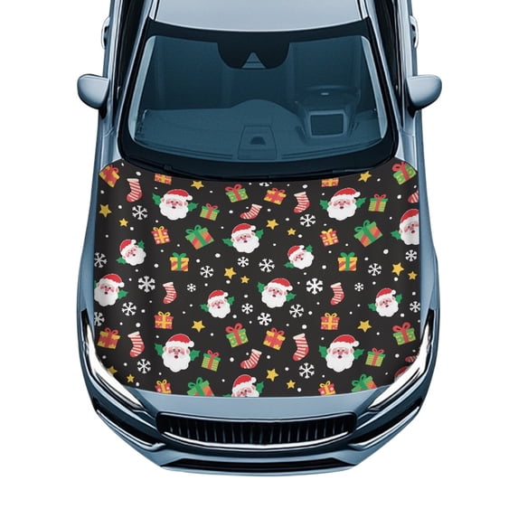 Pzuqiu Christmas Santa Car Hood Cover Protector for Truck Pickup Van, Sunproof Stretch Fabric Easy to Remove Car Engine Hood Protector