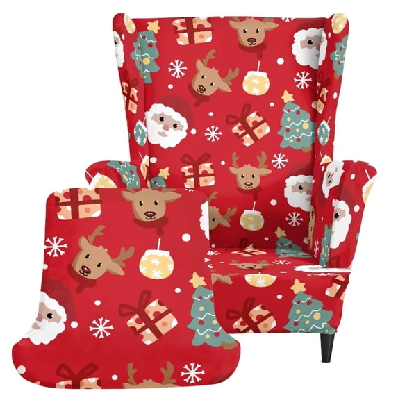 Pzuqiu Christmas Santa Wingback Chair Covers,2 Piece Chair Covers Armchair Breathable Chair Covers Armchair,Soft Polyester Fabric,Machine Washable,Non-Slip,for Christmas Home Decor,Sofa Protection