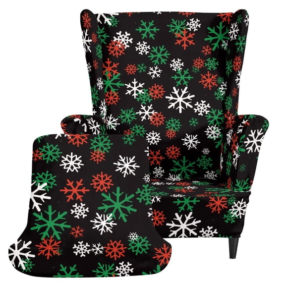 Pzuqiu Christmas Snowflake Wingback Chair Slipcover with Anti Stain, 2-Piece Wingback Armchair Slipcover with Elastic Bottom Wingback Armchair Cover for Pet Kids