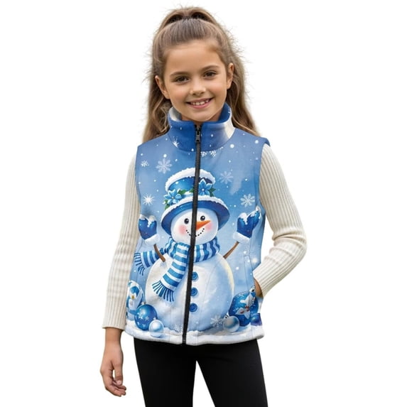 Pzuqiu Christmas Snowman Girls Sleeveless Vests 4T Polyester Comfortable Zipper Winter Sleeveless Jacket with Pockets Warm Fall Outfits Fashion Clothing for Everyday Wear