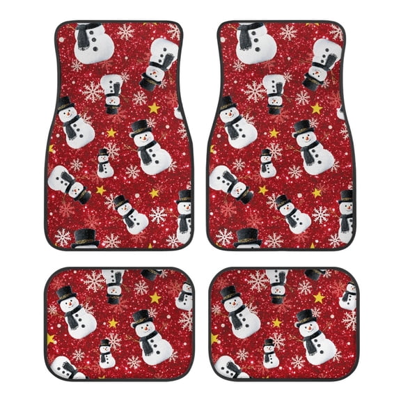 Pzuqiu Christmas Snowman Star Pattern Auto Rugs Non-Slip Car Mats, All Weather Protection Full Set Car Floor Mats Fit for Sedans Truck SUV