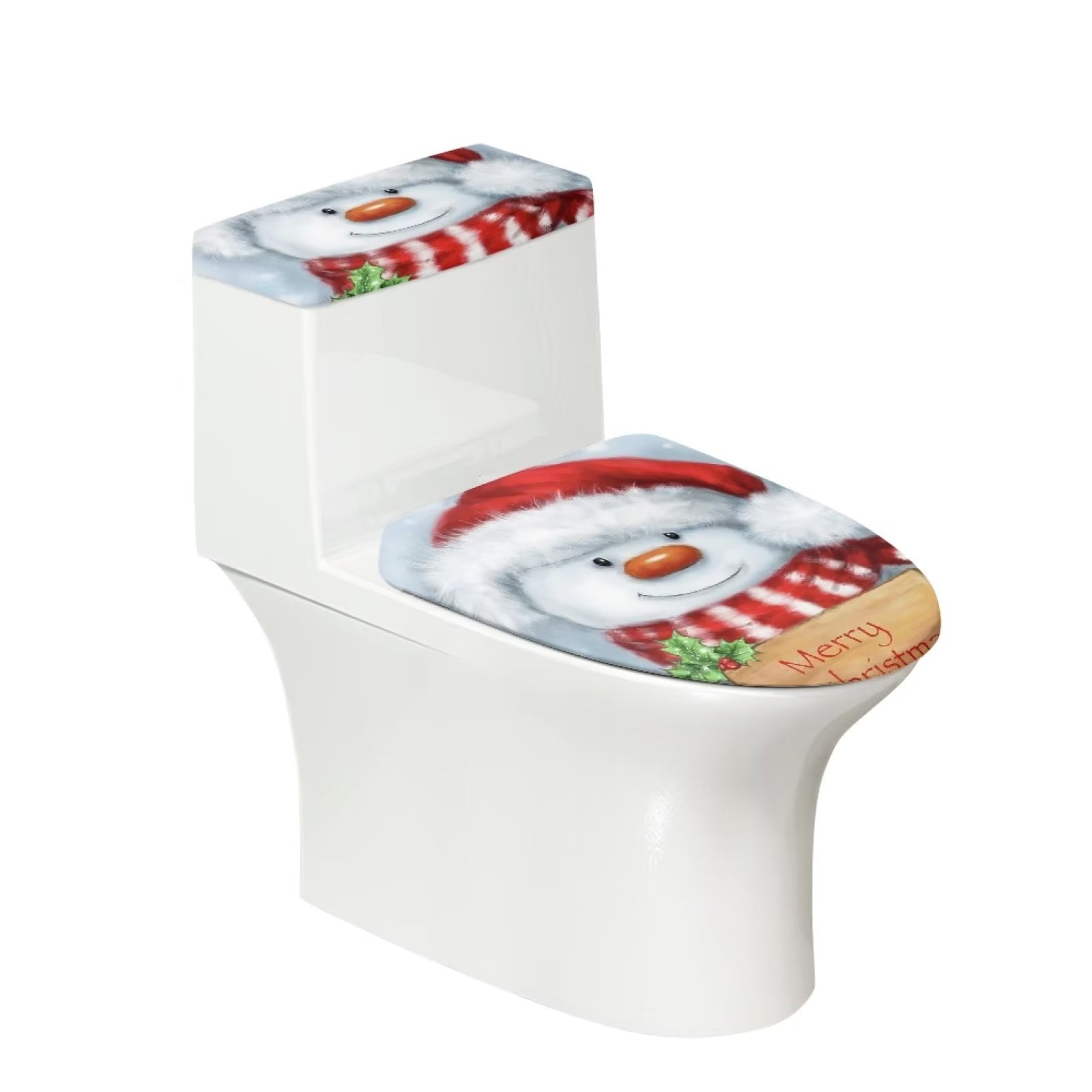 Pzuqiu Christmas Toilet Lid Covers Round Machine Washable Toilet Tank