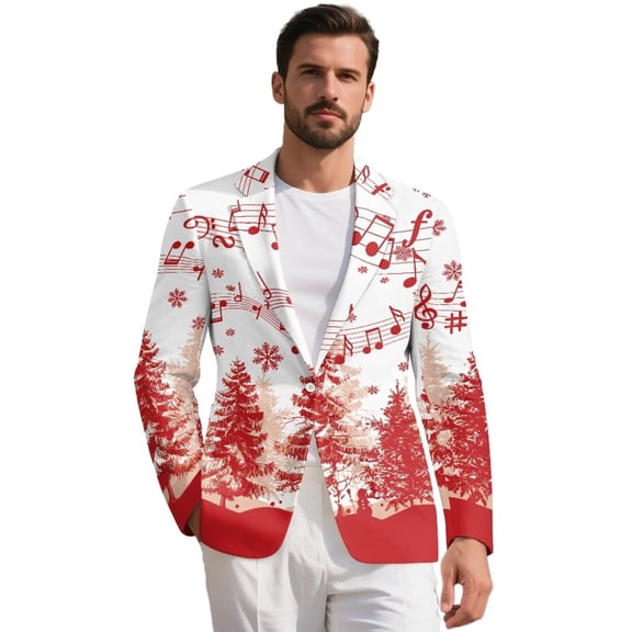 Pzuqiu Christmas Tree Men's Classic Blazer 1 Button Lined Sport Coat 1 Button,Long Sleeve,Suit Jacket for Formal and Casual,Notched Lapel Blazer,with Pockets,for Daily Wear Wedding Party