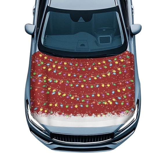 Pzuqiu Christmas lights Car Hood Cover Personalized, Car Hood Cover Protector Swimsuit Fabric UV Resistant Auto Decoration Automotive Accessories for SUV