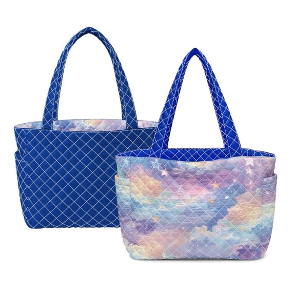 Pzuqiu Cloud Star Print Large Capacity Quilted Tote Bag for Women Lightweight Soft Puffer Tote Work Travel Shoulder Bag Versatile Everyday Carry for Daily Casual Use