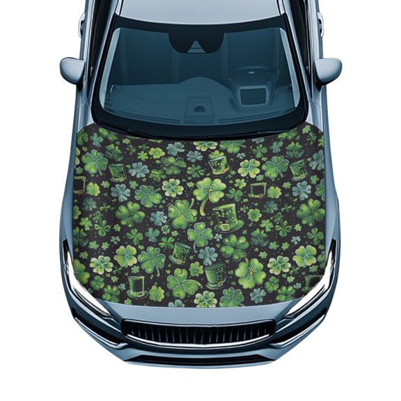 Pzuqiu Clover Lucky Hat Design All Weather Protection Car Hood Cover Swimsuit Fabric Car Hood Cover Protector, Car Hood Covers Elastic for Trucks Van SUV