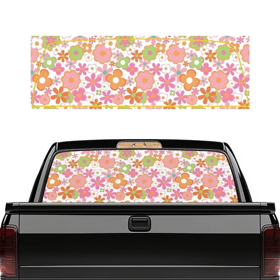 Pzuqiu Colorful Daisies Rear Window Decal, Sun Protection Car Glass Sticker Perforated Waterproof Truck Rear Window Decal for, 66.9 x 22.4 Inch
