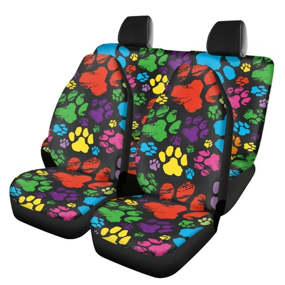Pzuqiu Colorful Dog Paw Car Seat Cover Auto Accessories Interior 4Pcs, Front Seat Protector, Auto Seat Rear Split Bench Cover Universal Automotive Seat Cover Accessories