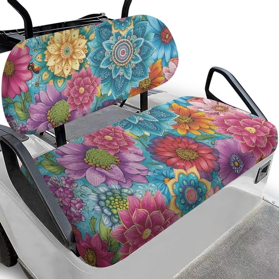Pzuqiu Colorful Floral 2-Piece Golf Cart Seat Covers - Breathable Washable Protective Set for All Weather, Ideal Gift for Golf Lovers