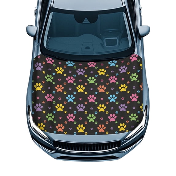 Pzuqiu Colorful Paw Print Pattern Car Hood Cover for Pickup Sedans Truck, UV Resistant Swimsuit Fabric Protector Car Hood Covers