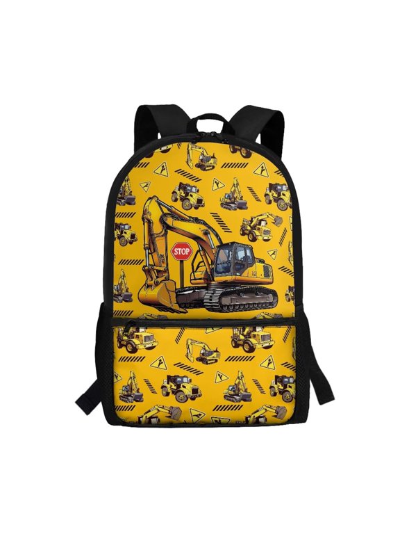 Construction Excavator 17 Inch School Backpack for Boys Girls Large Capacity Adjustable Straps Backpack for Elementary School Backpack Ages 6-18 Back to School Supplies