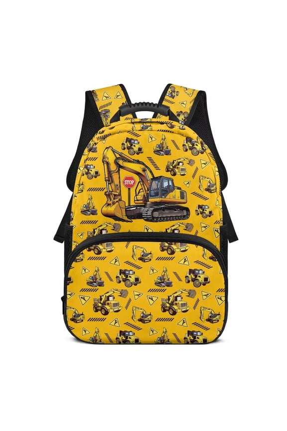 Construction Excavator Personalized School Backpack for Boys 17 Inch Large Capacity Kids Customized Schoolbags Comfortable Breathable Custom Shoulder Bookbag with Name