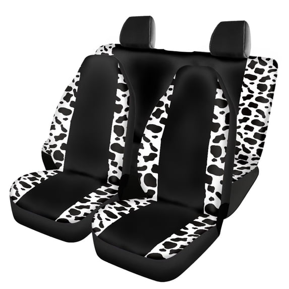 Pzuqiu Cow Print Car Seat Covers Full Set Front and Rear Seat Cover Set Stretchy Breathable Auto Accessories Fit for Trucks Van