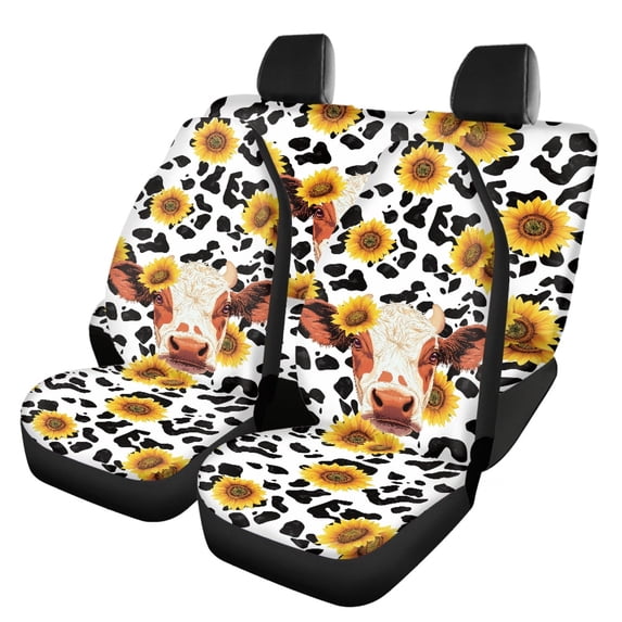 Pzuqiu Cow Sunflower Pattern Full Set Car Seat Covers, Interior Decor Breathable Fit for Cars