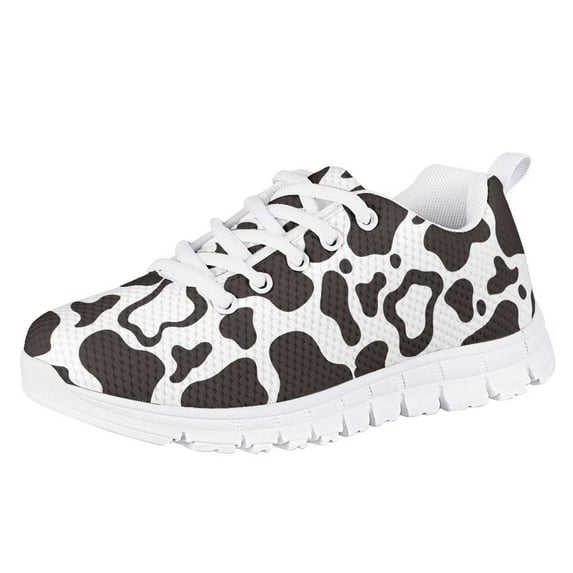 Pzuqiu Cows Print Girls Sneakers Size 11.5 Little Kid Lace Up Tennis Running Shoes Lightweight Athletic Walking Shoes Outdoor Sport Shoes