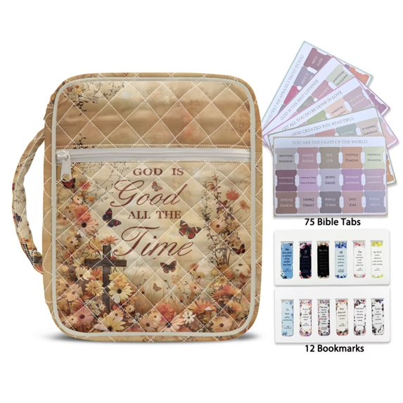 Pzuqiu Cross Flower Quilted Bible Cover for Women Large Bible Cover Case Water-Resistant Bibles Study Supplies with Tags&Bookmark Church Bag Tote Bags Christian Gifts for Girls