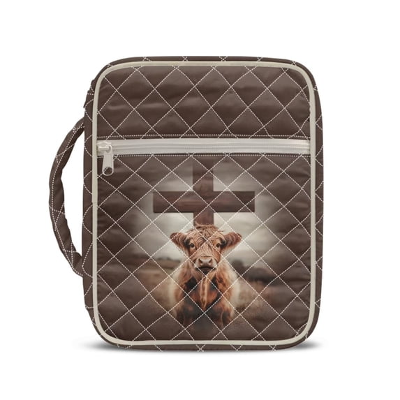 Pzuqiu Cross Highland Cow Bible Study Supplies for Women Durable Bible Tote Bags Large Bible Cover with Comfortable Handle Vintage Christmas Christian Gifts for Girls