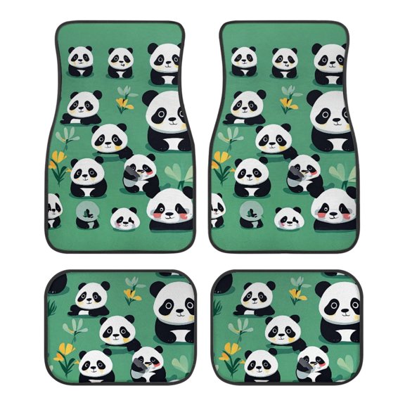 Pzuqiu Cute 4-Piece Car Floor Mats With Panda Floral Design - Durable Non-Slip All Weather Interior Protection