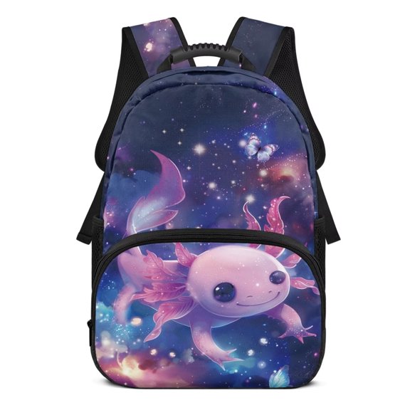 Pzuqiu Cute Axolotl Kids School Backpack 17 Inch for Ages 6-18 Adjustable Straps Large Capacity Schoolbag for Kindergarten Elementary Students Back to School Daily Travel