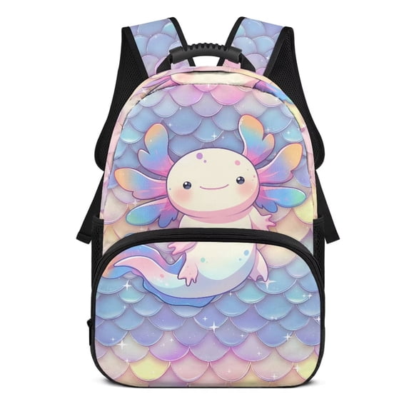 Pzuqiu Cute Axolotl Personalized School Backpack for Girls 17 Inch Large Capacity Kids Customized Schoolbags Bookbags Comfortable Breathable Custom Shoulder Bookbag for Teens