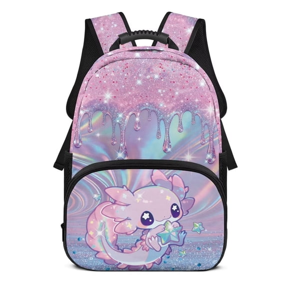 Pzuqiu Cute Axolotl Personalized School Backpack for Kids Girls Large Capacity Customized Schoolbags with Side Pockets Bookbags 17 Inches Custom Backpacks with Name for Teens