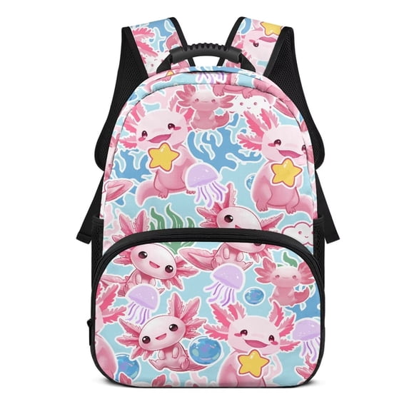 Pzuqiu Cute Axolotl Print Kids Backpack for Boys Girls Ages 6-18 Elementary Middle High School Students 17 Inch with Adjustable Straps Large Capacity Schoolbag for Back to School