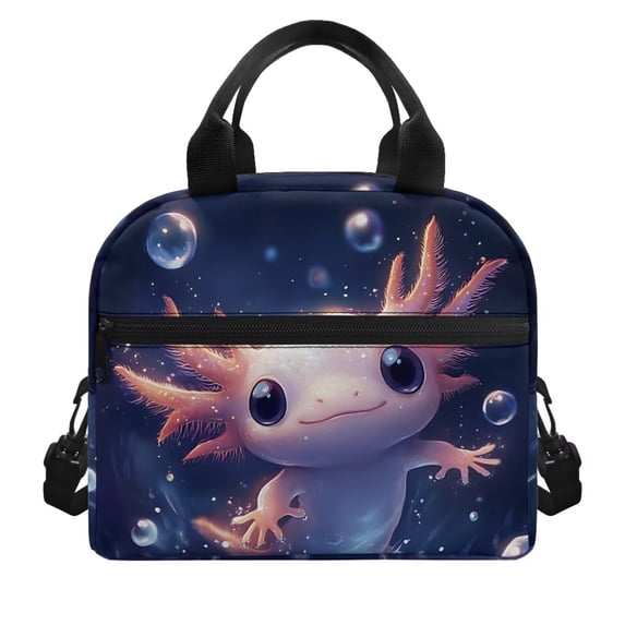 Pzuqiu Cute Axolotl Print Reusable Lunch Box for Kids Adults, Thermal Insulated Leakproof Lunch Bag Spacious Portable Lunch Tote with Adjustable Shoulder Strap for Work School