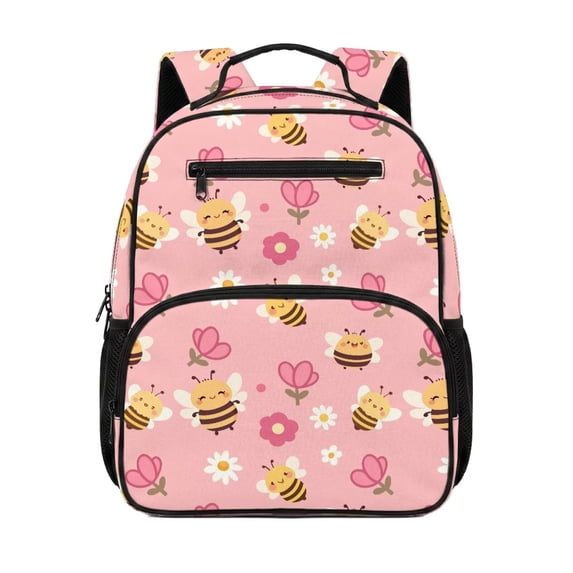Pzuqiu Cute Bees Flowers Backpack for Kids Kindergarten Girls School Bag with Front Pocket School Bookbag for Boys Adjustable Shoulder Straps Book Bag for Elementary-School Use