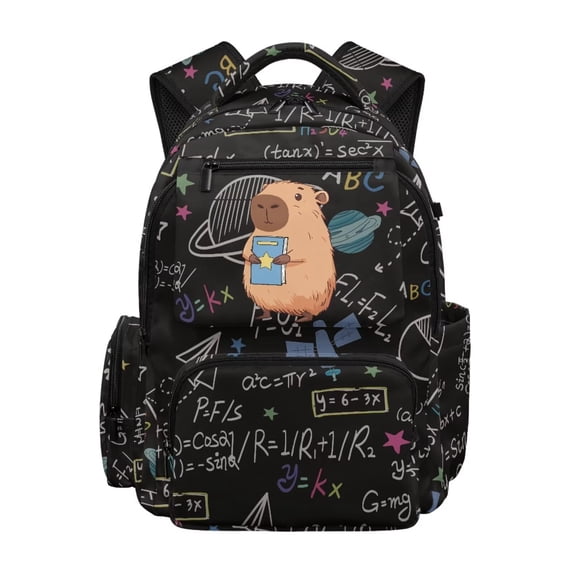 Pzuqiu Cute Capybara Math Print 17 Inch School Backpack Large Capacity Breathable Bookbag with Side Pockets Soft Casual Daypack for Teens Students Travel Use 8-14 Years