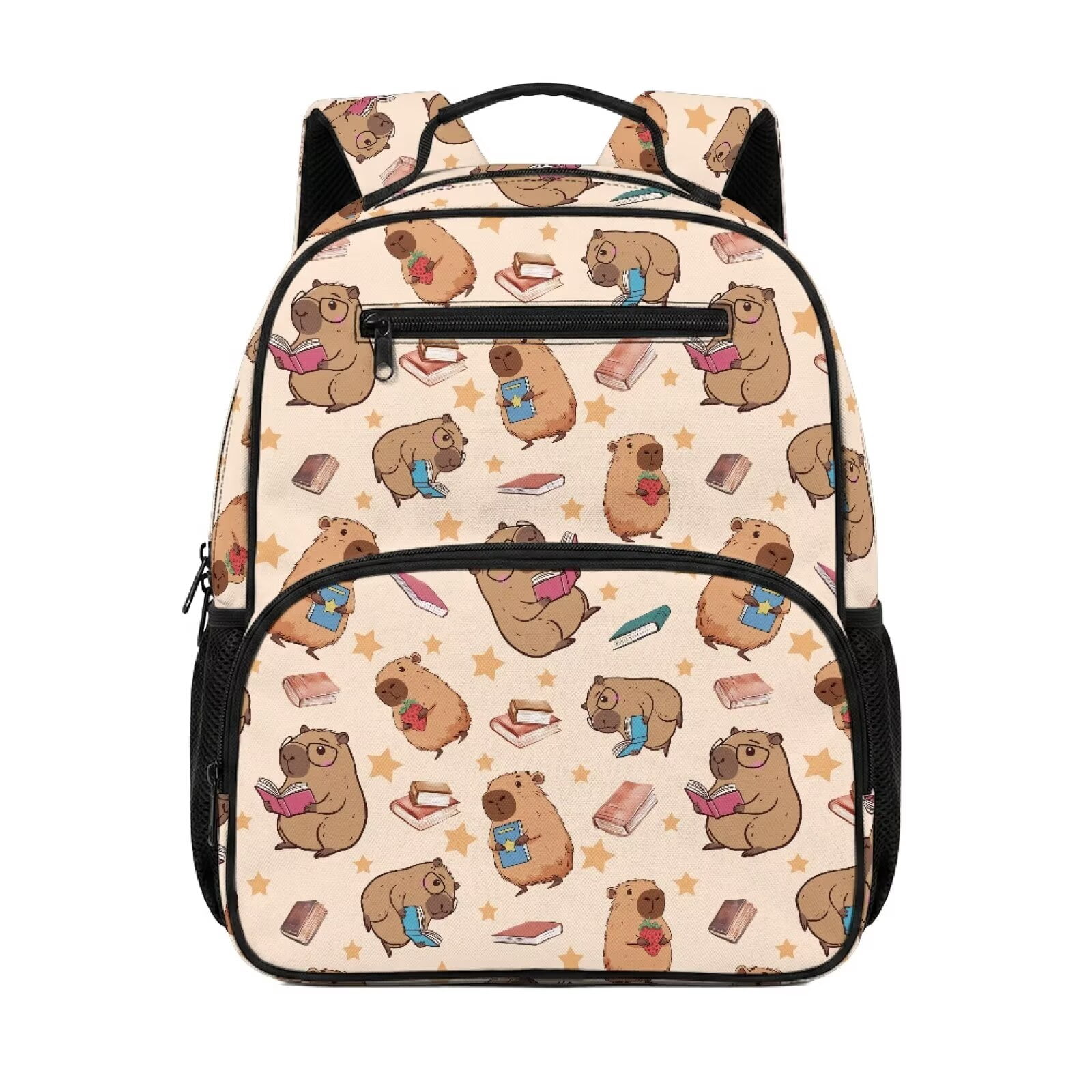 Pzuqiu Cute Capybara Print 13.5 Inch Preschool Backpack for Toddlers Kids Breathable School Bookbag with Adjustable Straps Multi Pockets Casual Daypack for Kindergarten