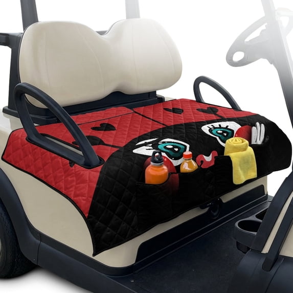 Pzuqiu Cute Cartoon Ladybug with Heart Spots Design Golf Cart Seat Covers Elastic, for Outdoor, Foldable Golf Cart Seat Cover, Compatible