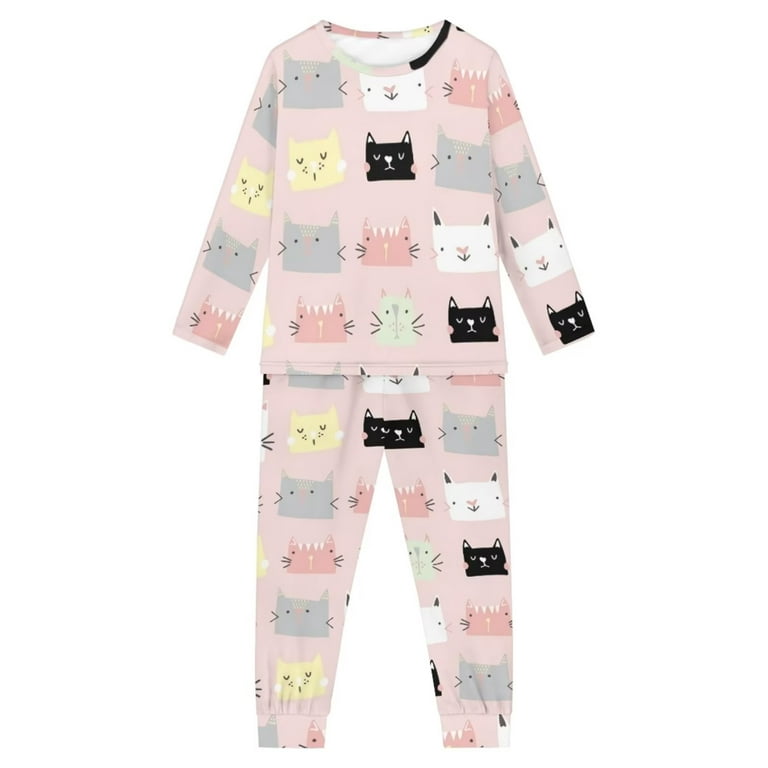 Pzuqiu Cute Cats Kid Pjs Girl 9-10 Years Old Pajamas Top and Pants  Lightweight Lounge Set,2-Pack Softness Scoop Neck Sleepwear Long Sleeve  Shirt