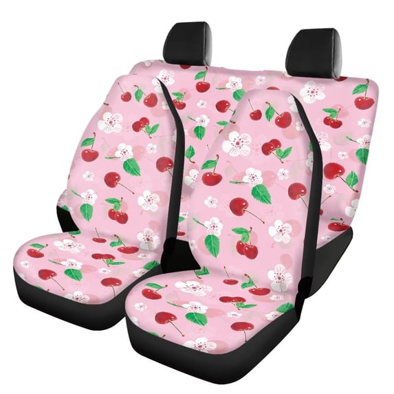 Pzuqiu Cute Cherry Auto Seat Covers Full Set, Front Seats and Rear Bench Cover Protector for Car Truck SUV, 4 Pack Vehicle Seat Protector Easy to Install