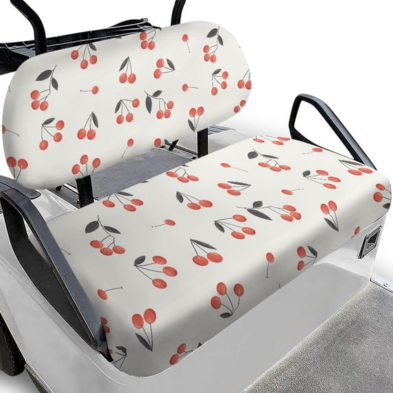 Pzuqiu Cute Cherry Golf Cart Seat Cover Set - 2-Piece Stretchable Washable Protector | Fits Most 2-Seater Ezgo, Club Car & Yamaha Carts | All-Weather Golf Accessories