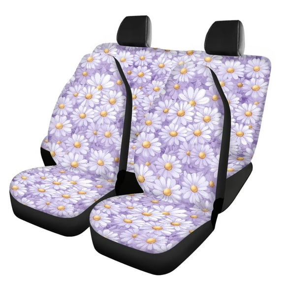 Pzuqiu Cute Daisy Auto Seat Cover Pack of 4, Automotive Interior Decor Trendy Accessories Car Front Seats and Rear Bench Cove Fashion Auto Interior for Car Sedan Auto Truck SUV