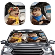 Pzuqiu Cute Otter Print 2 Pack Car Front Windshield Sun Shade Foldable Blocks UV Rays Heat Keeps Vehicle Cool Easy to Install Auto Interior Protector Fits Most Sedans SUV Trucks