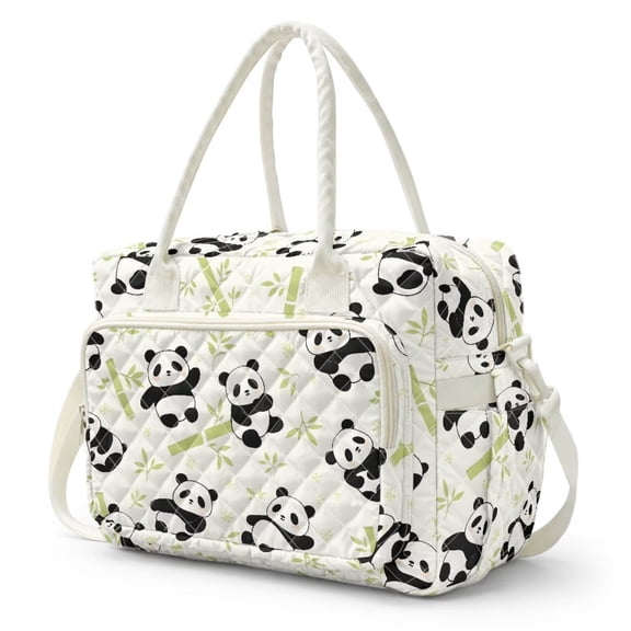Pzuqiu Cute Panda Print Large Insulated Lunch Bag for Women Quilted Lunch Tote Holds Full Daily Meals & Small Personal Items for Adult Office Work Daily Use
