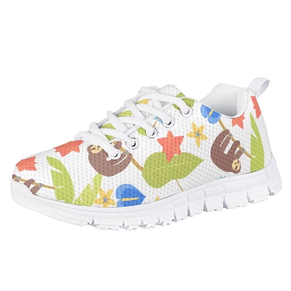 Pzuqiu Cute Sloth Little Girls Tennis Shoes Size 11 Breathable Walking Shoes Lightweight Athletic Shoes Lace Up Sport Shoes
