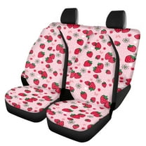 Pzuqiu Cute Strawberry Automobile Seat Cover Sets 4 Pcs, Front Seat Protector Carseat Rear Split Bench Cover Universal for Car Truck SUV Easy to Install