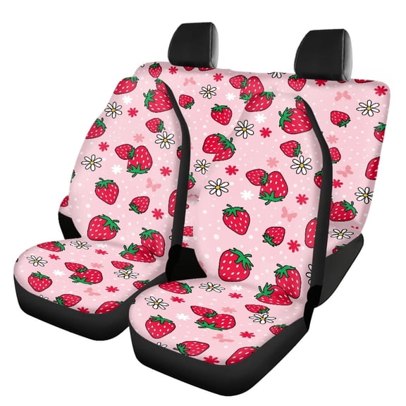 Pzuqiu Cute Strawberry Daisy Full Set Car Seat Covers - Breathable Washable All Season Protection for Most Cars SUV Trucks
