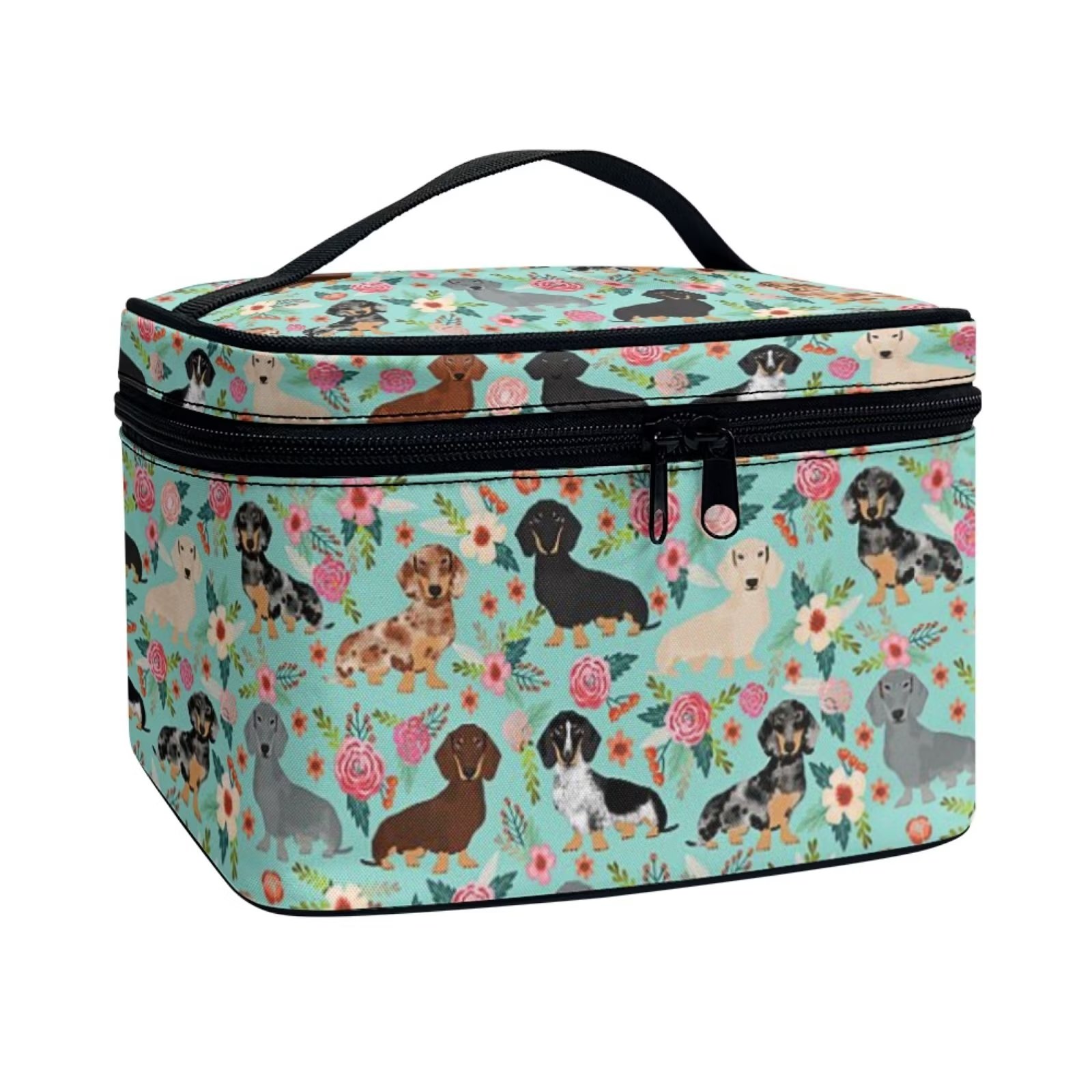 Pzuqiu Dachshund Floral Cosmetic Bags for Women Easy to Hold Toiletry