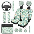 thumbnail image 1 of Pzuqiu Daisy Automobile Interior Sets Car Front Rear Seat Cover Steering Wheel Seat Belt Headrest Center Console Cushion Pad Keychain Coaster 14 Pcs Full Set Covers All Weather Use, 1 of 7